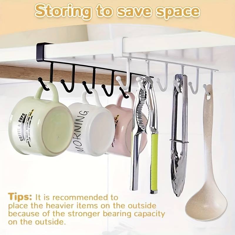 1pc 6-Hook Under Cabinet Organizer Rack